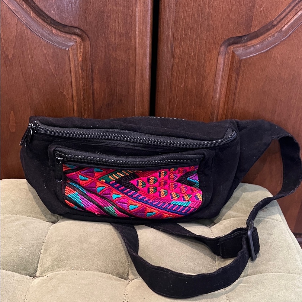 Colorful Patterned Black Waist Bag